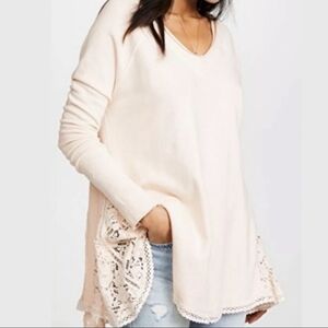 Free People Womens No Frills Pullover Sweatshirt Ivory Size Midium